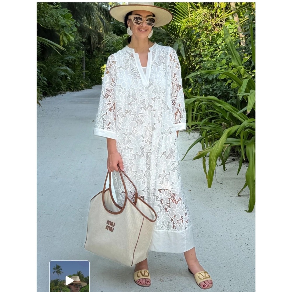 Marielle Womens Luana Lace Dress Sz 8 Floral Lace Classy Chic Luxury Coastal